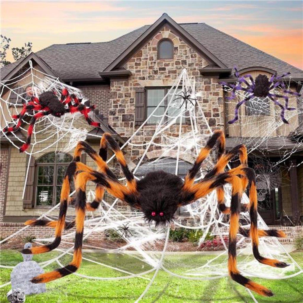 Halloween Decorations Outdoor Spider Webs: 3pcs Giant Spiders - 200''